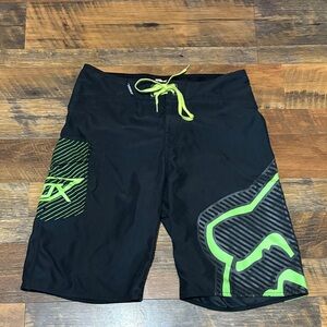 Fox Men's Black Swim Shorts with Neon Green Accents‎